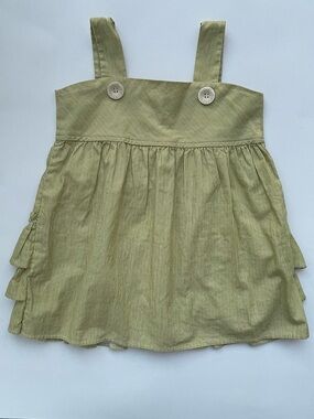 Persnickety 3T Girls Green Dress With Button Straps — Boutique